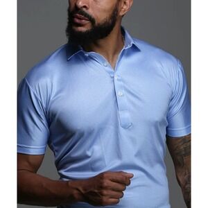 NWT Collars & Co Dress Collar Polo Shirt Stretch Performance Blue Houndstooth XL